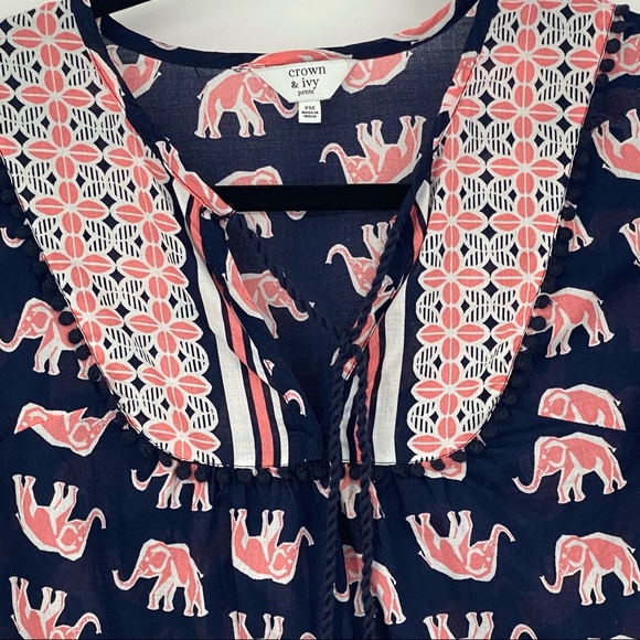CROWN & IVY Navy & Pink Elephant Top Size PM - Picture 3 of 6